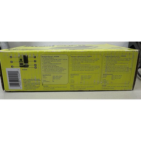 Ryobi One+18 Volt 8A Rapid Battery Charger PCG008 W/ USB-C and USB-A Ports - Picture 7 of 7